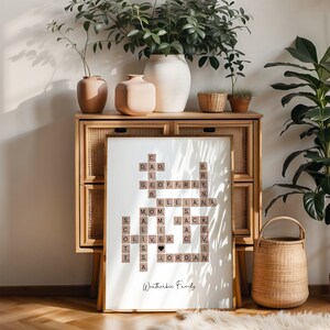 Int'l, Impressão rústica sem moldura, Placa de nome de família personalizada, Único, Presente, Mãe, Avó, Natal, Impressão de palavras cruzadas, Azulejo de letra de família
