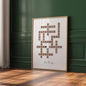 Rústico, 20x30" com 23 nomes, placa de nome de família personalizada, exclusivo, presente, mãe, avó, Natal, impressão de palavras cruzadas, azulejo de letra de família