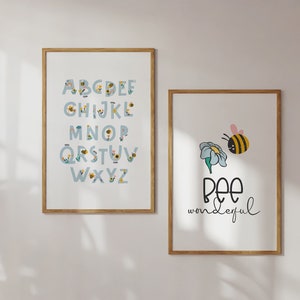 Honey Bee, Bee Wonderful, Bee You, Bee Nursery Bedroom Art, Yellow, Set of 2, Educational, Bee Lover, Sweet Little Honey, Bumblebee, Bees image 4