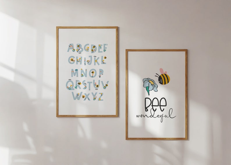 Honey Bee, Bee Wonderful, Bee You, Bee Nursery Bedroom Art, Yellow, Set of 2, Educational, Bee Lover, Sweet Little Honey, Bumblebee, Bees image 4