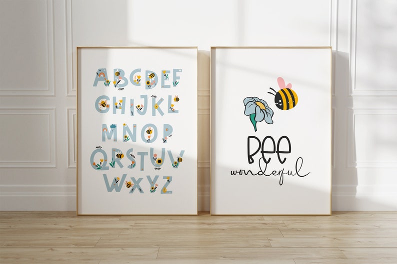 Honey Bee, Bee Wonderful, Bee You, Bee Nursery Bedroom Art, Yellow, Set of 2, Educational, Bee Lover, Sweet Little Honey, Bumblebee, Bees image 6