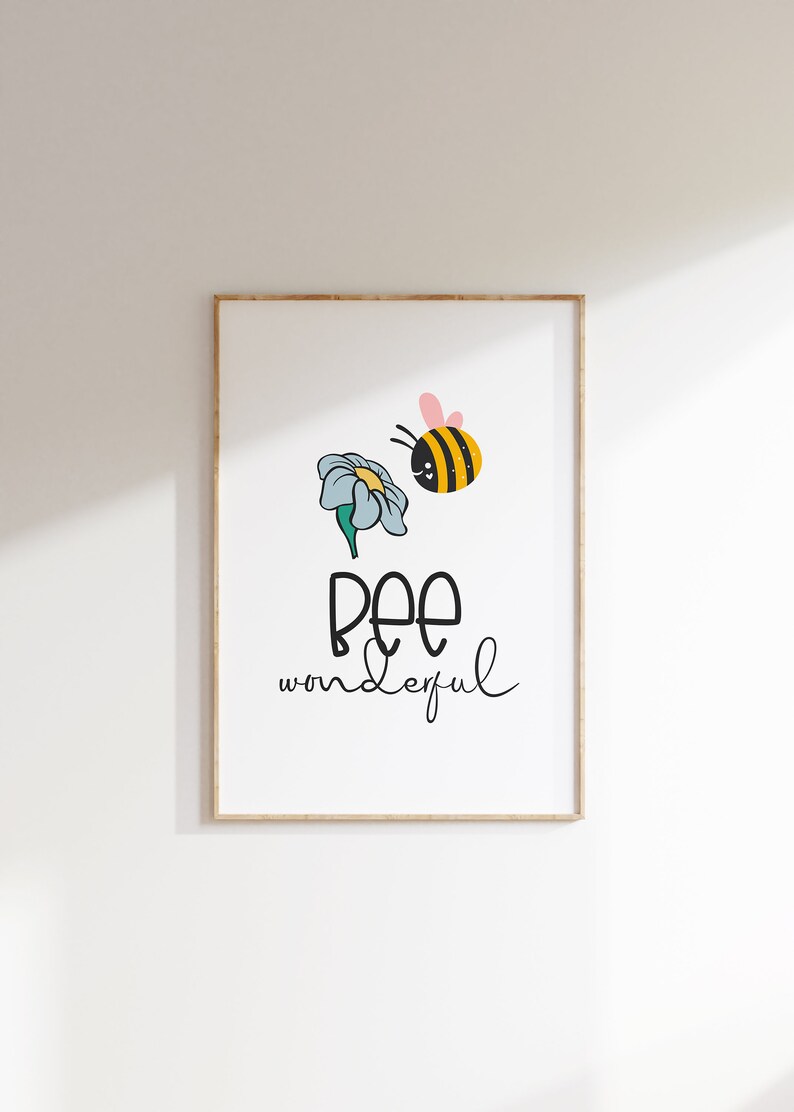 Honey Bee, Bee Wonderful, Bee You, Bee Nursery Bedroom Art, Yellow, Set of 2, Educational, Bee Lover, Sweet Little Honey, Bumblebee, Bees image 2