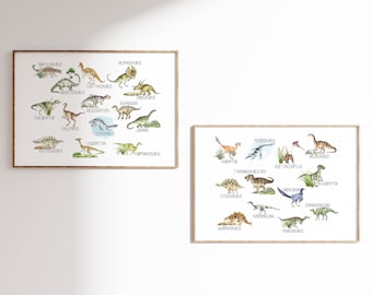 Kids Dinosaur Print, Dinosaur Nursery Art, Dinosaur Names, Dinosaur Prints, Dinosaur Wall Décor, Set of 2, Dinosaur Alphabet, Kids Play Room