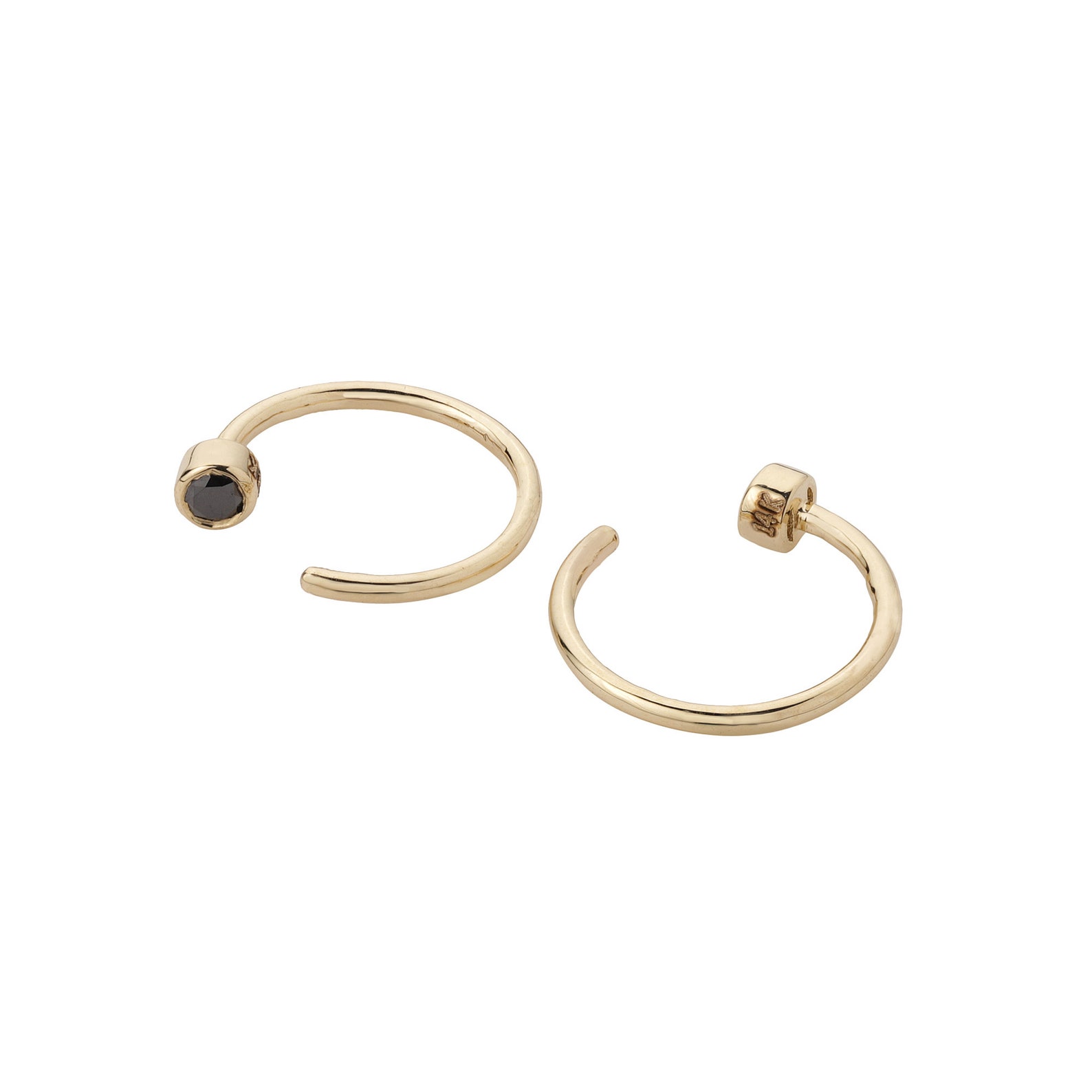 Black Diamond Mini Hoop Earrings Solid 14k Yellow Gold Bridal Etsy UK