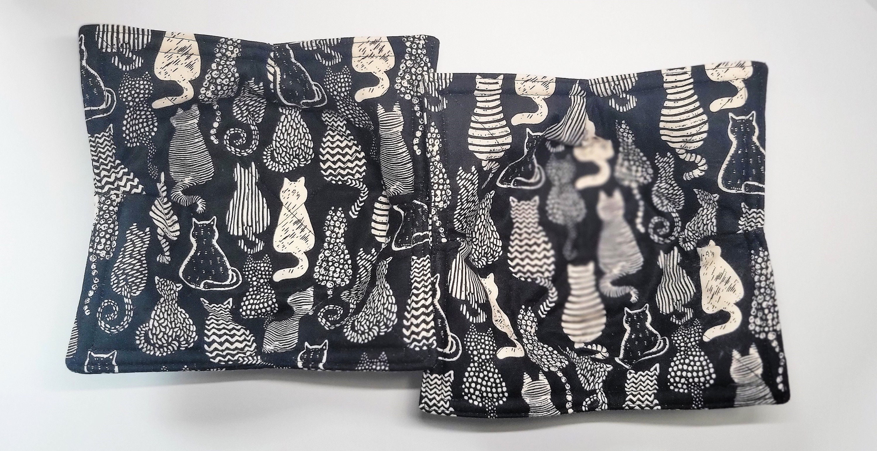 2 pack Bowl Cozy Gift Set - Sassy Sketched Cat Kitty Silhouettes - Microwave Safe Holder Protects Hands from Hot/Cold -Birthday Housewarming