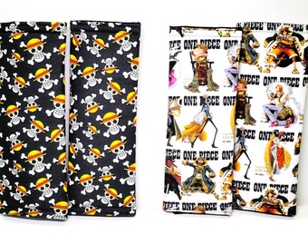 Japanese Anime Themed Padded Car Seat Belt Cozy Cover Gift Set - Skull Hats or Pirates -Use on Backpacks, Bags Duffles & More Teens Birthday