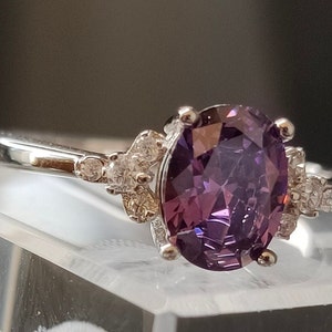 Ring - Simulated Amethyst/Diamond Ring (1.640Ct.)  (Size O) in Rhodium Overlay Sterling Silver. FREE POSTAGE