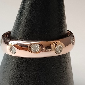 Ring - Band Unisex Diamond (0.100Ct.) Rose Gold Overlay Sterling Silver (Size P & Q) FREE POSTAGE