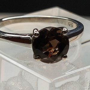 Anillo - Anillo solitario de cuarzo (ahumado) (talla L) Recubrimiento de platino Plata de ley 1,200 ct. ENVÍO GRATIS