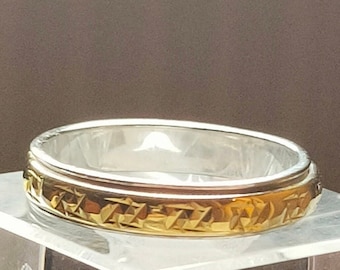 Spinner/Fidget Band in Gold and Platinum Overlay Sterling Silver. (Size Available)   FREE POSTAGE