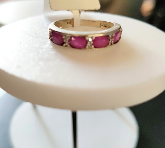 Ruby and Zircon Ring: Rhodium Sterling Silver Ban… - image 5