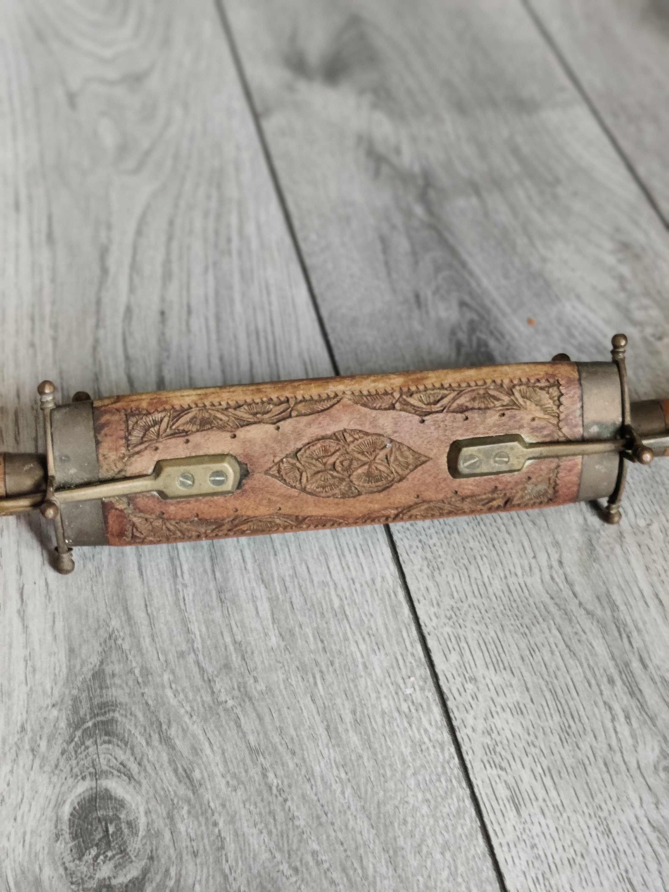 Antique Indian Carving Set in Ornate Hardwood & Brass Case Mint