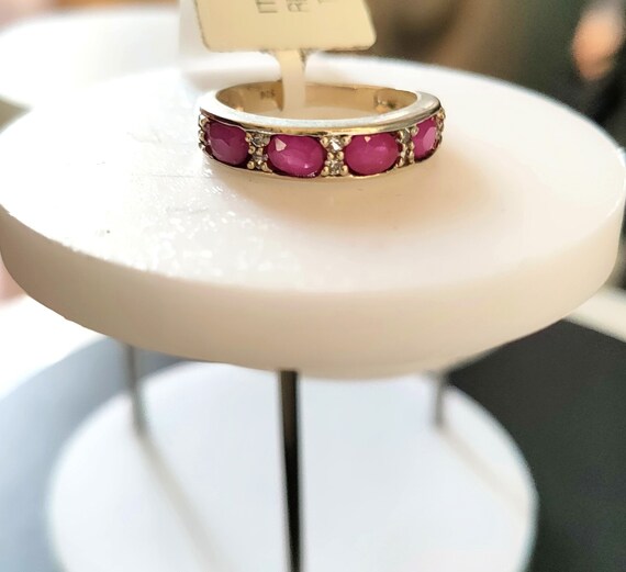 Ruby and Zircon Ring: Rhodium Sterling Silver Ban… - image 4
