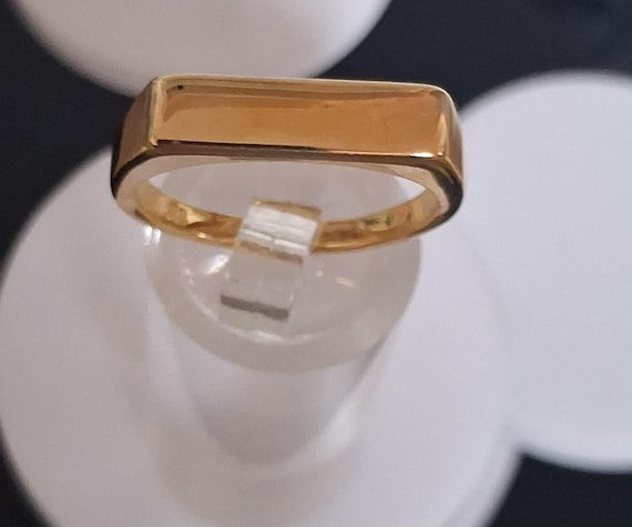 Signet Rectangular Ring in Yellow Gold Overlay St… - image 1