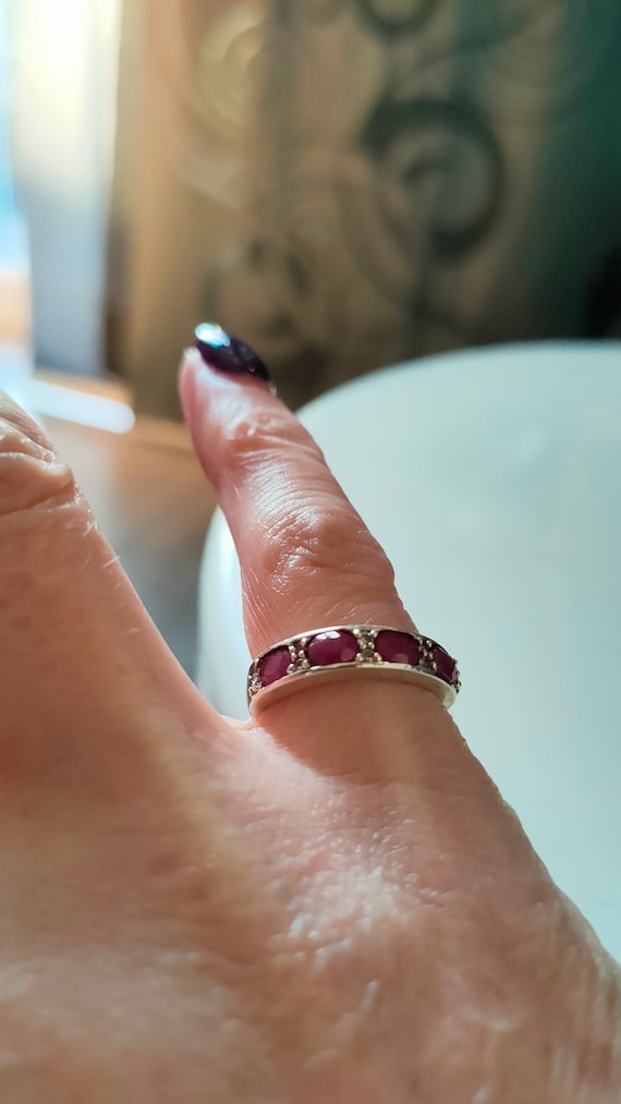 Ruby and Zircon Ring: Rhodium Sterling Silver Ban… - image 8