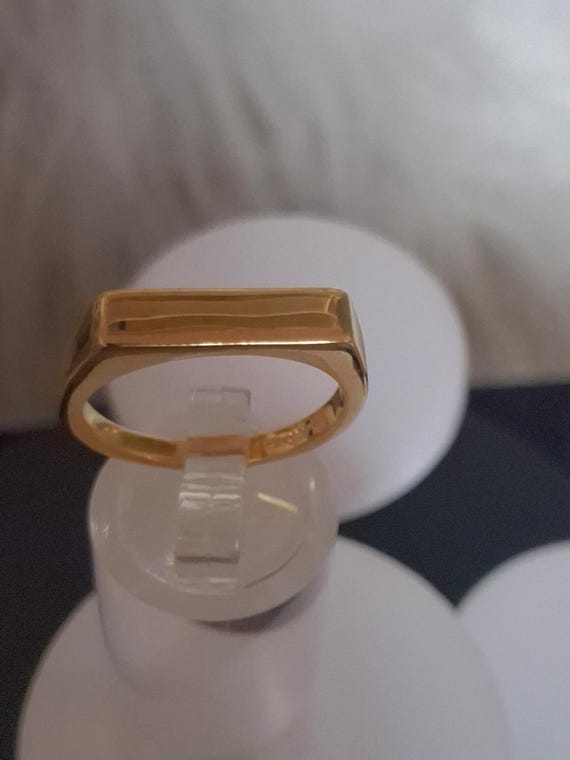 Signet Rectangular Ring in Yellow Gold Overlay St… - image 7