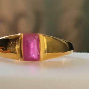 ルビーソリティアリング：14Kゴールドオーバーレイスターリングシルバー（サイズQ）