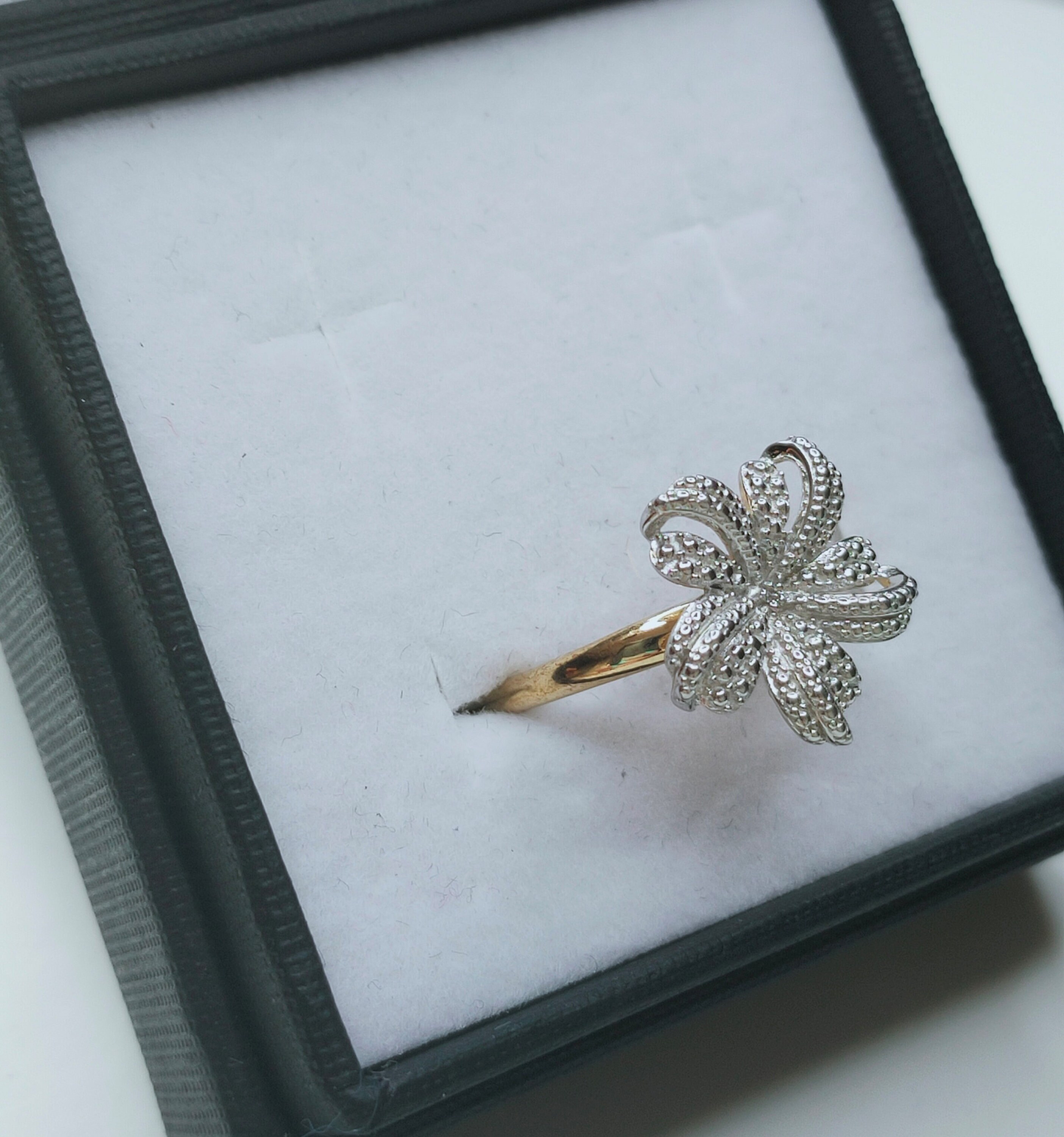 Ring Floral Diamond Lily Ring in 14K Gold Overlay Sterling Etsy
