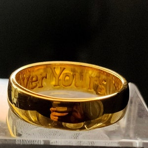 Ring - Band Unisex 14K Gold Overlay Sterling Silver &quot;Forever Yours&quot;  (Size Q). FREE POSTAGE