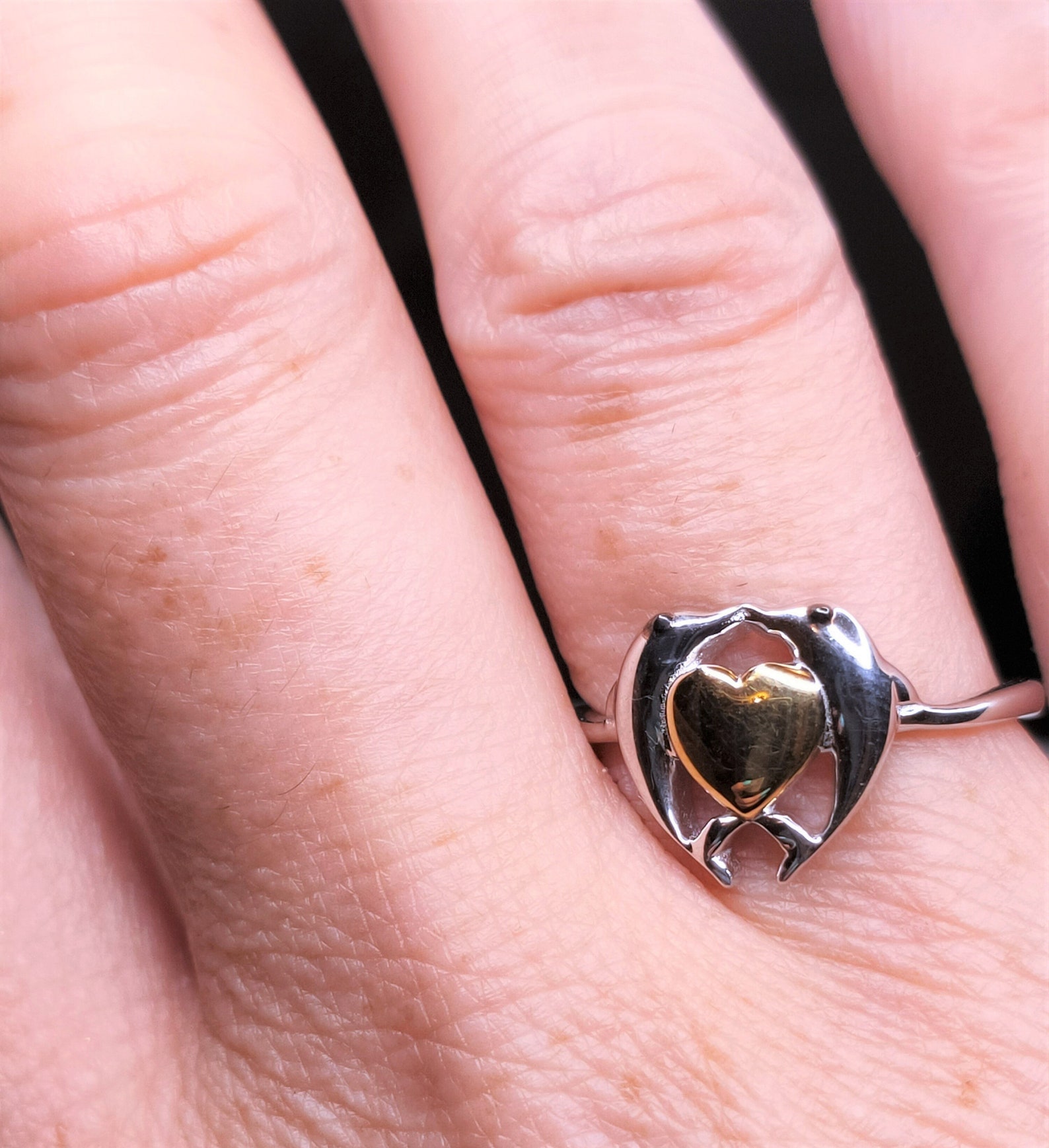 Ring Heart Dolphins Ring Sterling Silver Sizes K and P. Etsy