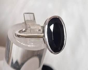 Spinel (Black) Solitaire Ring in Platinum Overlay Sterling Silver 4.296Ct.  (Size: O) FREE POSTAGE