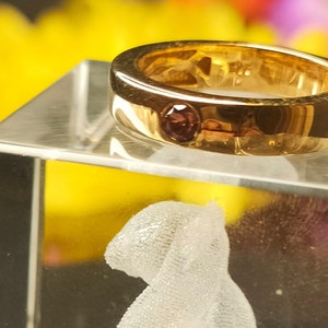 Ring - Garnet Solitaire Band (Size Available) in 14K Gold Overlay Sterling Silver.  FREE POSTAGE