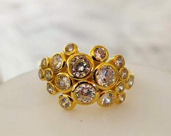Cubic Zirconia Ring: 18K Gold Vermeil Sterling Silver (Size T)