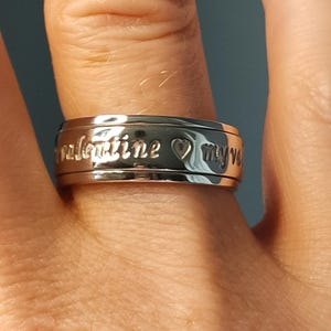 Ring - Spinner/Fidget Band (My-Valentine Engraved) in Sterling Silver (Size N & P) FREE POSTAGE