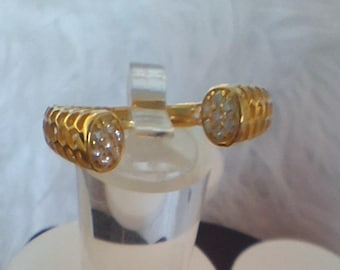 Cubic Zirconia Adjustable Sterling Silver Ring in YGP on Sterling Silver (Size: Available)