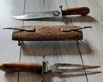 Antique Indian Carving Set: Ornate Hardwood & Brass Case