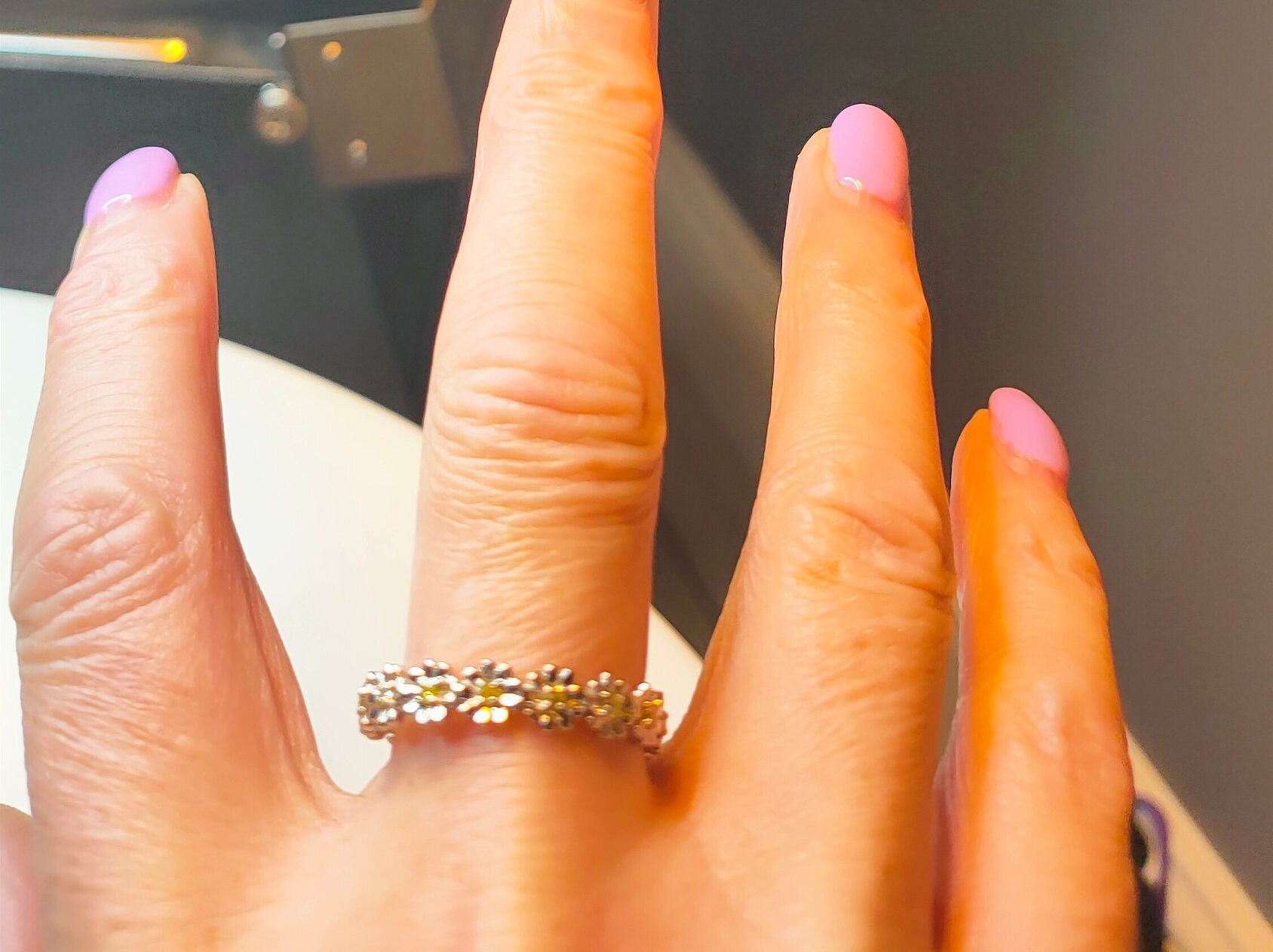 Ring Floral Band Daisy Ring sizes Available Platinum Overlay Sterling Silver 0.4200ct. FREE POSTAGE Etsy Canada