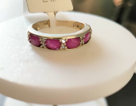 Ruby and Zircon Ring: Rhodium Sterling Silver Ban… - image 3