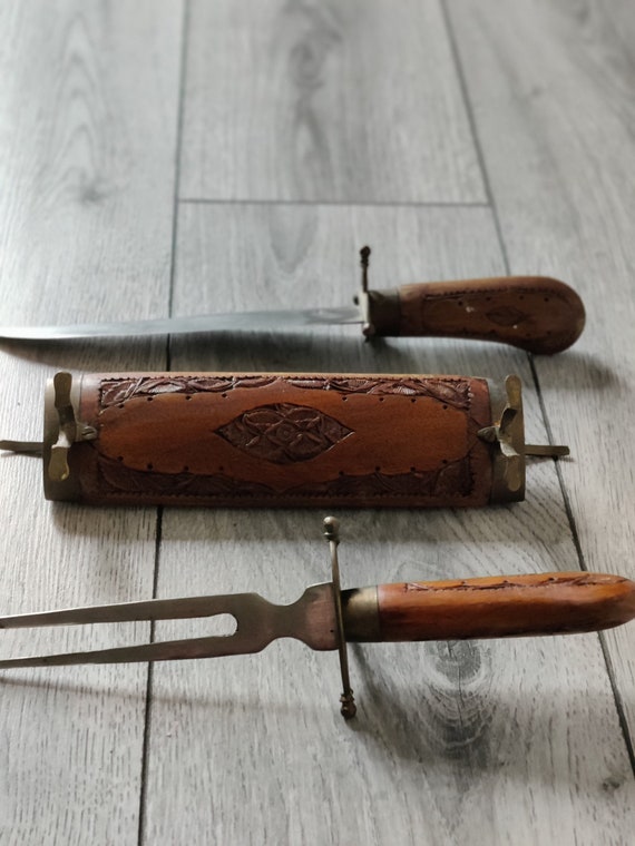 Antique Indian Carving Set in Ornate Hardwood & Brass Case Etsy