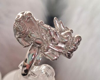 Pixiu Sterling Silver Ring in Rhodium Overlay (Size Available)  FREE POSTAGE