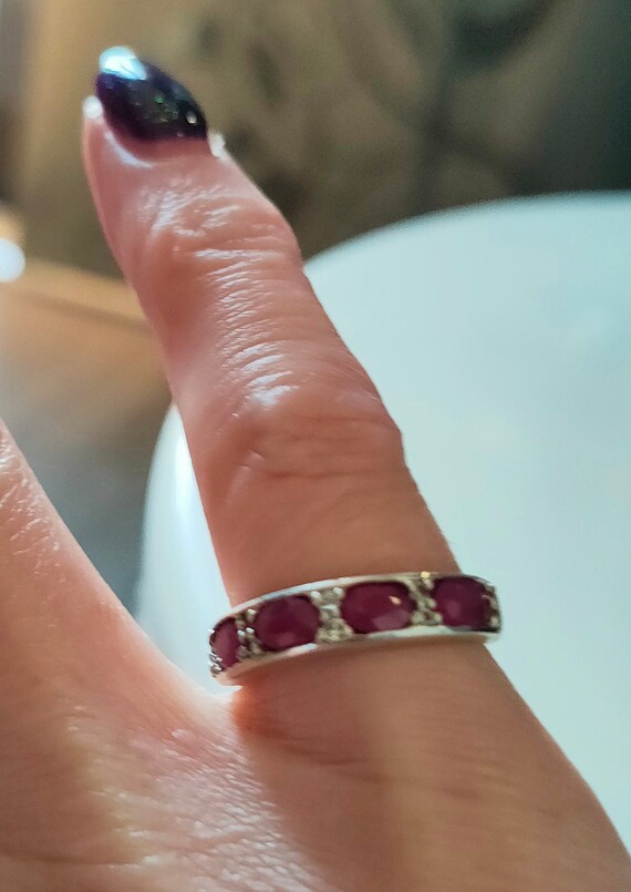 Ruby and Zircon Ring: Rhodium Sterling Silver Ban… - image 7