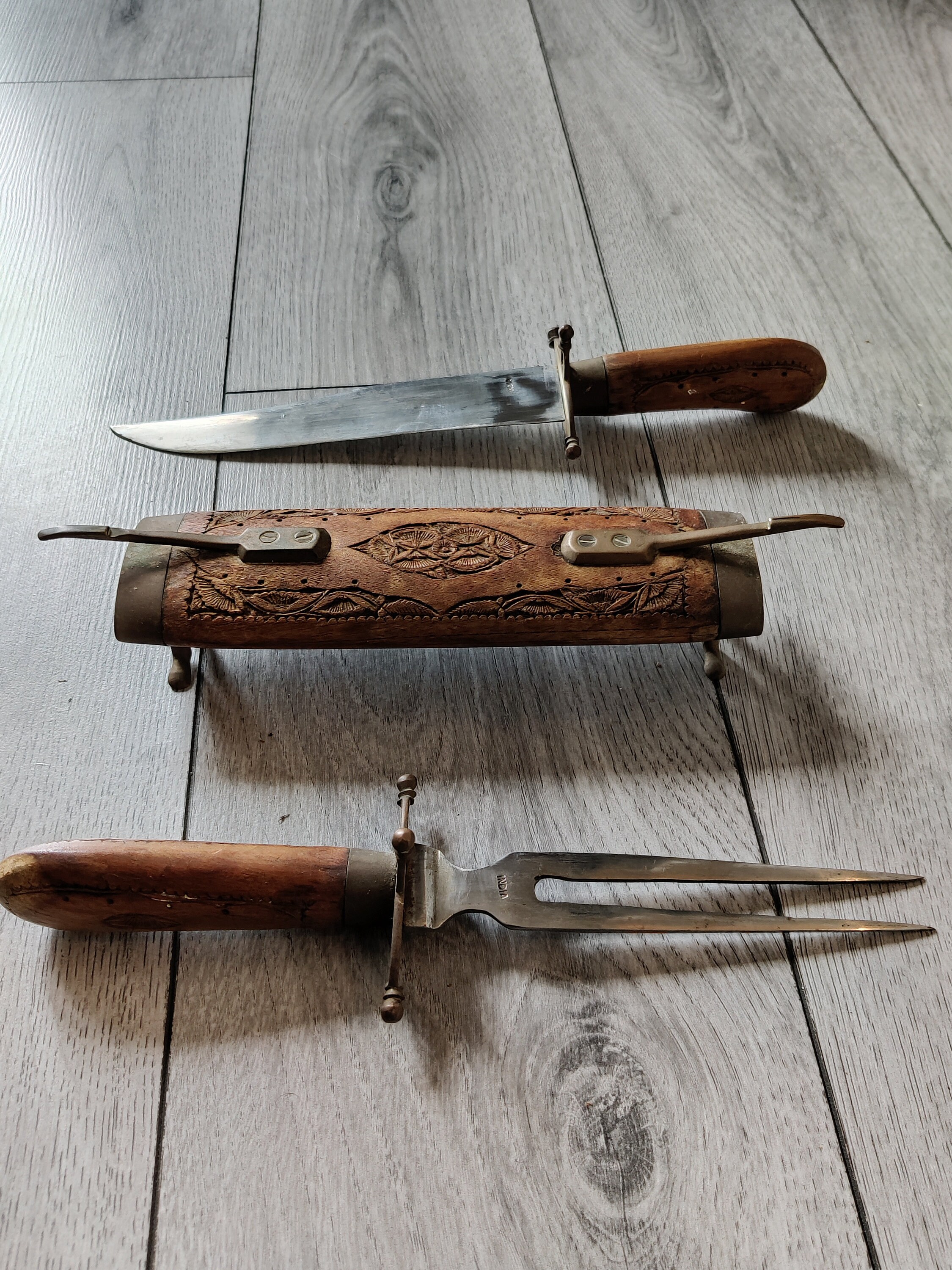 Antique Indian Carving Set in Ornate Hardwood & Brass Case Etsy