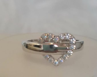 Cubic Zirconia Heart Ring in Rhodium Overlay Sterling Silver (Size: Available)