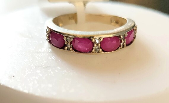 Ruby and Zircon Ring: Rhodium Sterling Silver Ban… - image 2