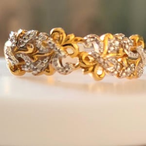 Anel - Diamante (Flor de Lis) Anel Sobreposição de Ouro em Prata Esterlina (Tamanho Disponível) FRETE GRÁTIS