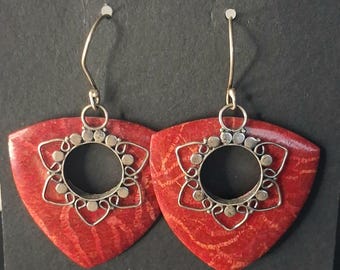 Coral Drop Artisan Crafted Earrings with Hook in Sterling Silver