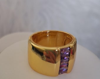 Cubic Zirconia (Amethyst) Unisex Ring in Yellow Gold Plated 1.770Ct. (Size Available)