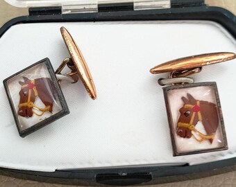 Antique - Vintage 1940s Lucite Horses Head Cufflinks  FREE POSTAGE
