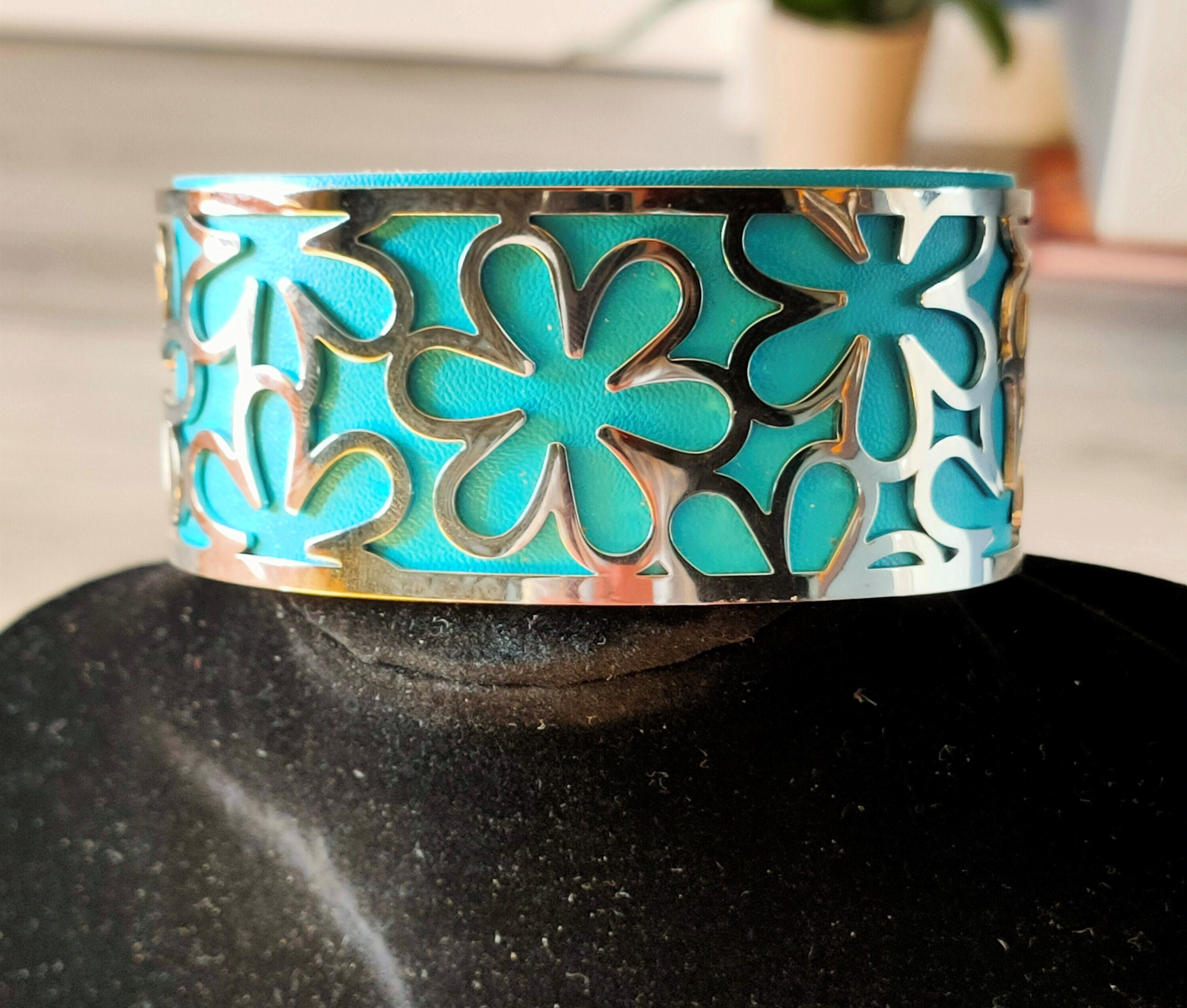 Bangle Floral Pattern Cuff Bangle Taille 7.5 en Acier Etsy
