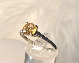 Citrine Solitaire Ring (Size S) in Platinum Overlay Sterling Silver