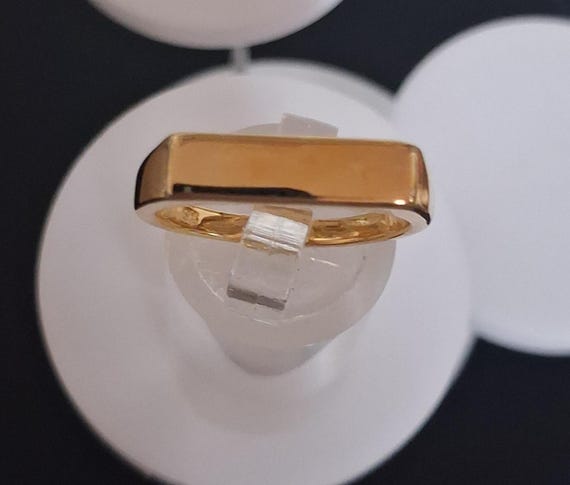 Signet Rectangular Ring in Yellow Gold Overlay St… - image 2