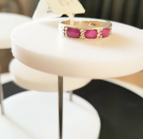 Ruby and Zircon Ring: Rhodium Sterling Silver Ban… - image 6