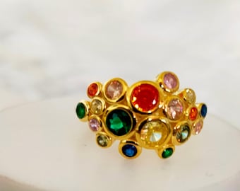 Cubic Zirconia Ring: 18K Gold Vermeil Sterling Silver (Size V)