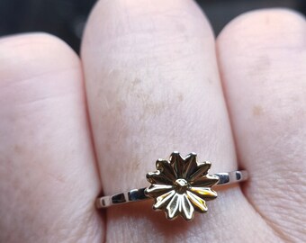 Yellow and Rose Gold Overlay Sterling Silver Floral Ring Platinum 