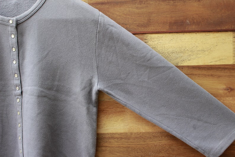Vintage 90s Agnes B Paris Cardigan Gray Color Agnes B Paris Cardigan Snap Button Plain Color Woman Cardigan Top Shirt Woman Fleece Cotton