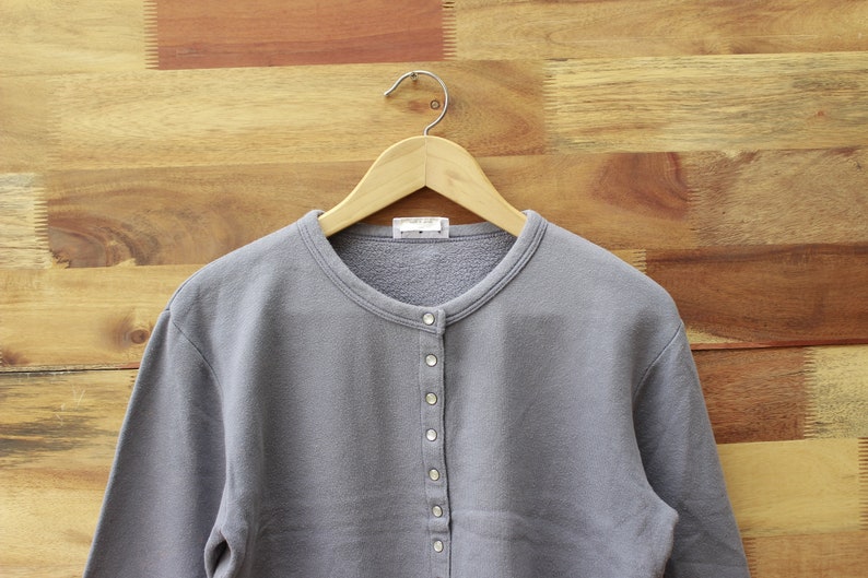 Vintage 90s Agnes B Paris Cardigan Gray Color Agnes B Paris Cardigan Snap Button Plain Color Woman Cardigan Top Shirt Woman Fleece Cotton